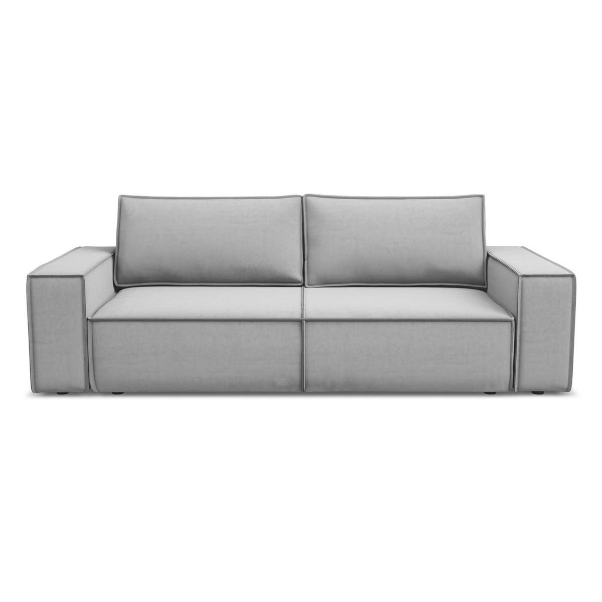 3-SITZER SOFA mit Schlaffunktion Samt Stoff Grau - Schwarz/Grau, Kunststoff/Textil (255/85/105cm) - LaMiaSofa