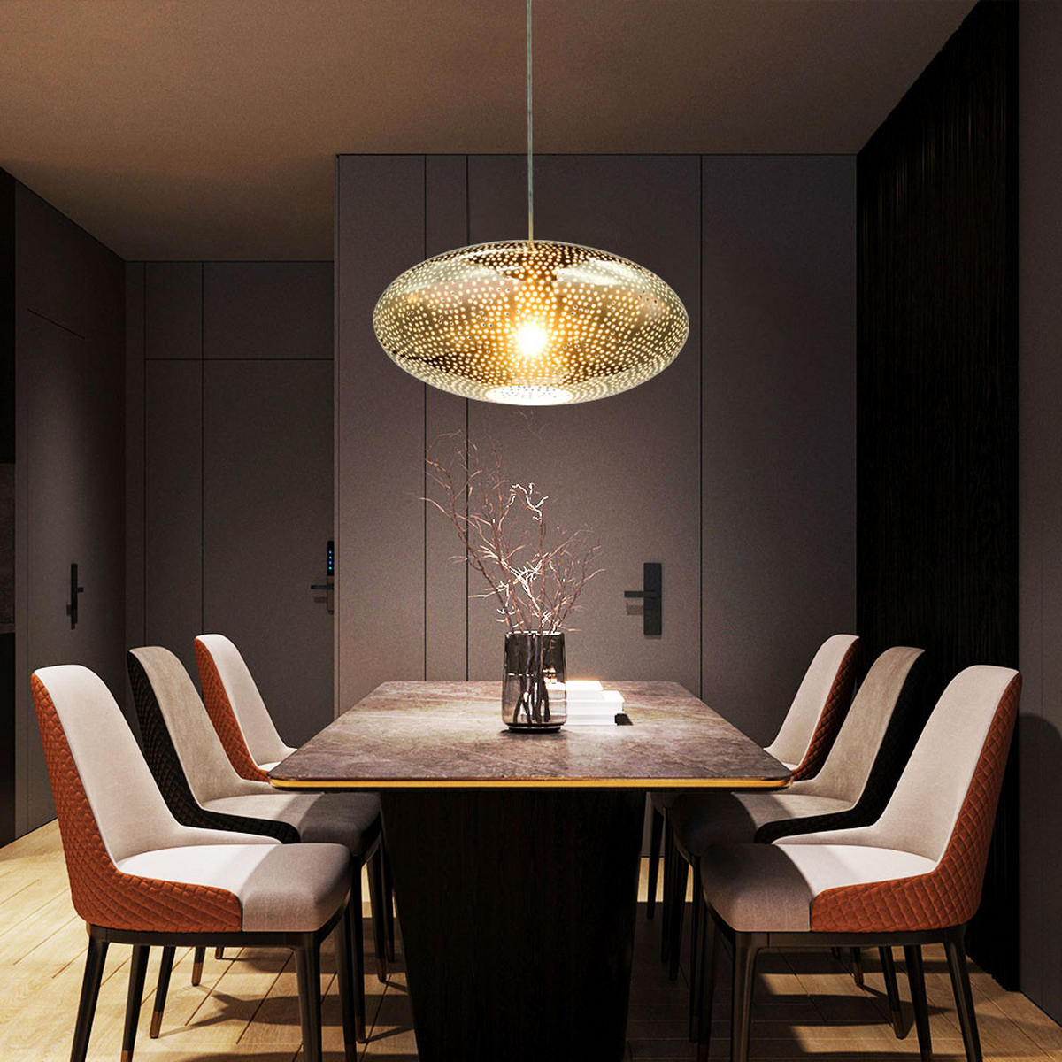 HÄNGELEUCHTE Chrom Silber dekorativer Schirm - Silberfarben, Metall (40/40/122cm) - Globo Lighting