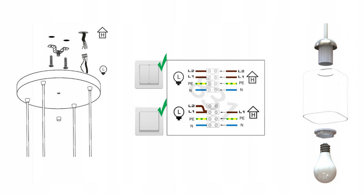 PENDELLEUCHTE TRAGLAS - Transparent/Schwarz, Glas/Metall (35/35/80cm) - kiki design