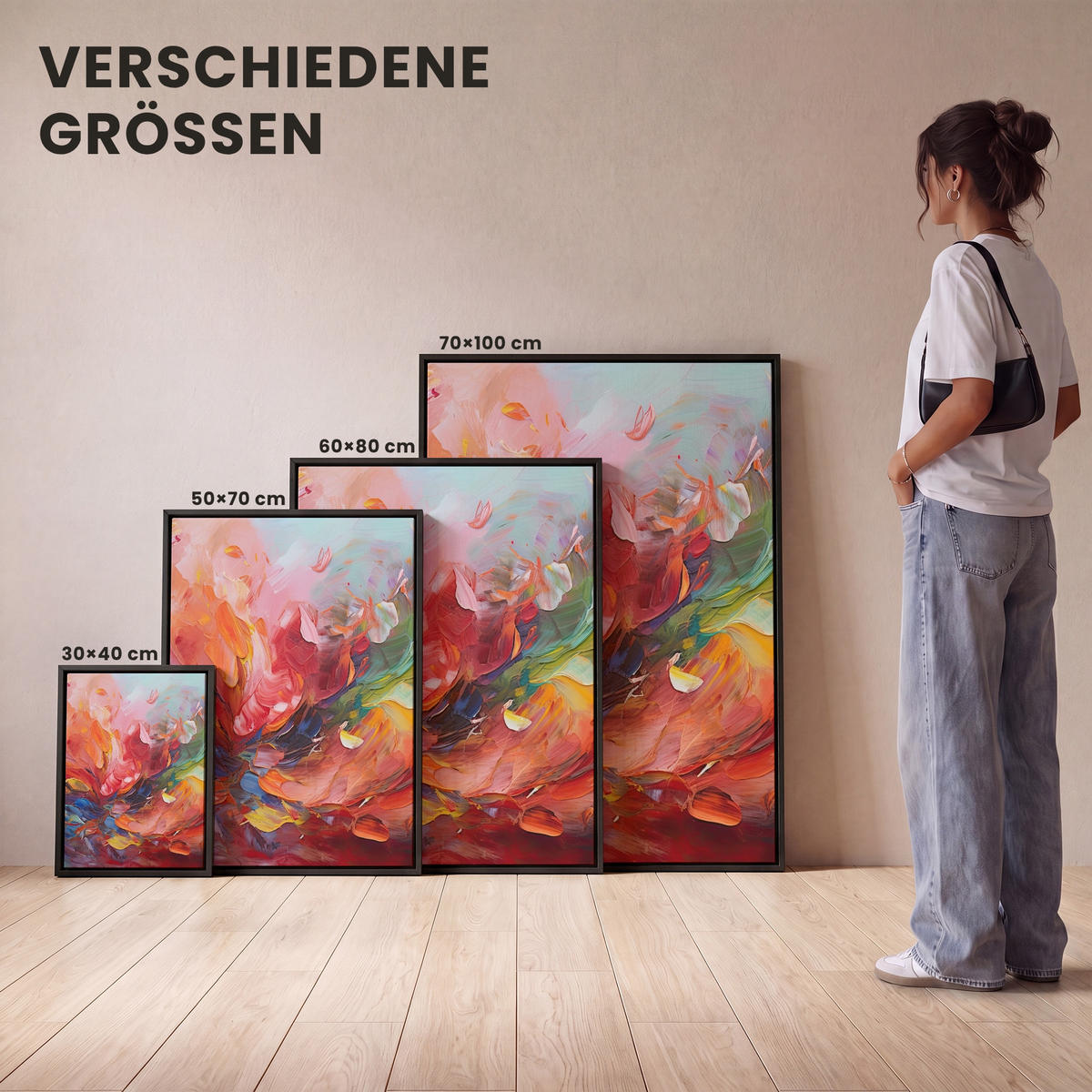 LEINWAND Bilder mit Rahmen - Ölgemälde - Kunst - Abstrakt - Farbenfroh - 60x80 - Altrosa, Textil (60/80cm) - MuchoWow
