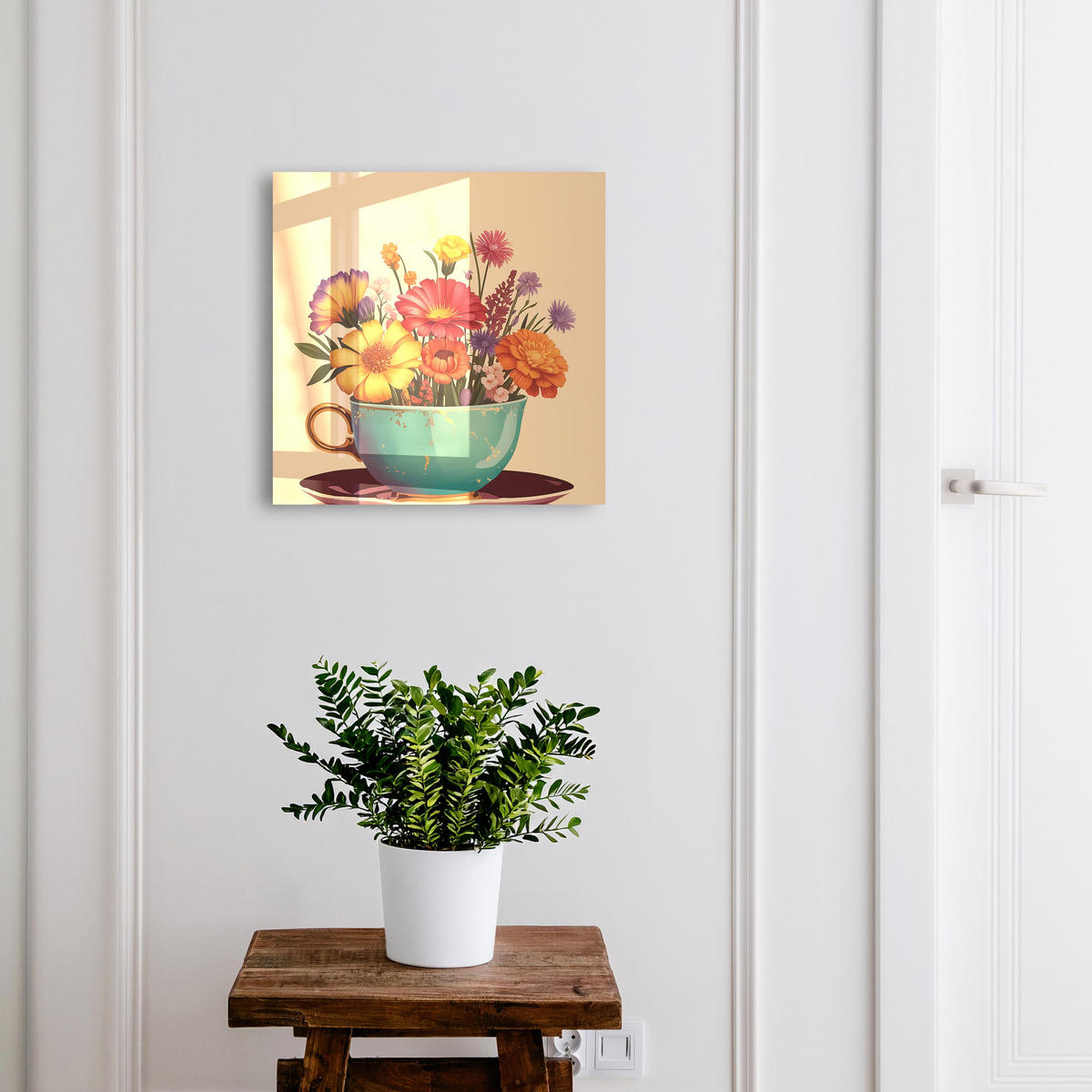 SCHLÜSSELBOX Weiß 30x30 cm – Türöffnung nach rechts - Blumenbecher - Türkis, Metall (30/30/5cm) - TULUP