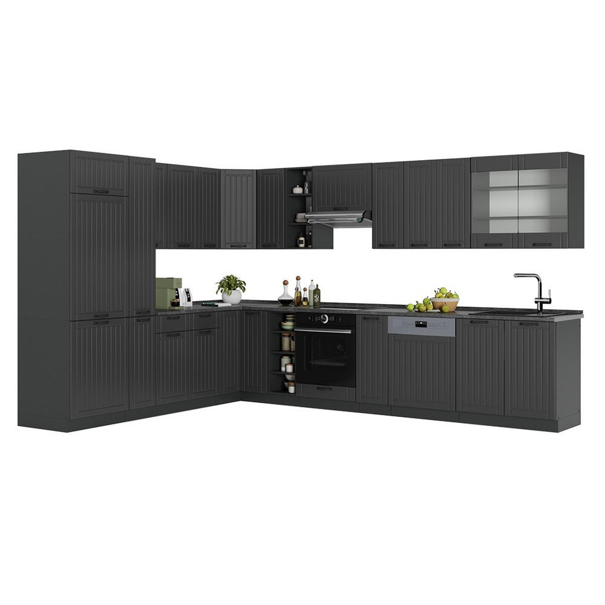 ECKKÜCHE Fame-Line, Dunkelgrau/Anthrazit, 347 x 257 cm, AP Anthrazit - Dunkelgrau/Anthrazit, Holzwerkstoff (347/206.8/60cm) - Vicco