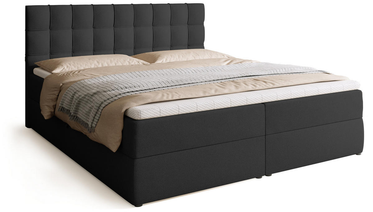 BOXBETT Detroit mit Topper 180/200 Anthrazit - Anthrazit, Holzwerkstoff/Textil (180/200cm) - Bromarkt