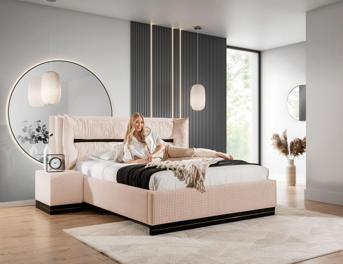 POLSTERBETT Hamilton Magic Velvet Set.4 - Hellrosa, Holzwerkstoff/Textil (160/200cm) - Fun Möbel