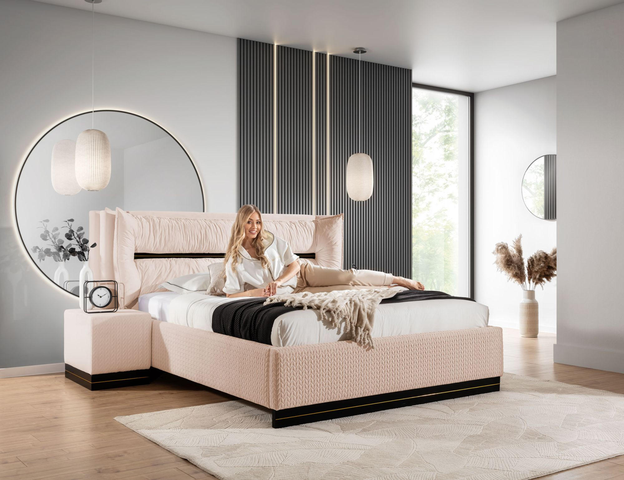 Thumbnail - Fun Möbel Polsterbett, Hellrosa, Textil, 140x200 cm, Schlafzimmer, Betten, Polsterbetten