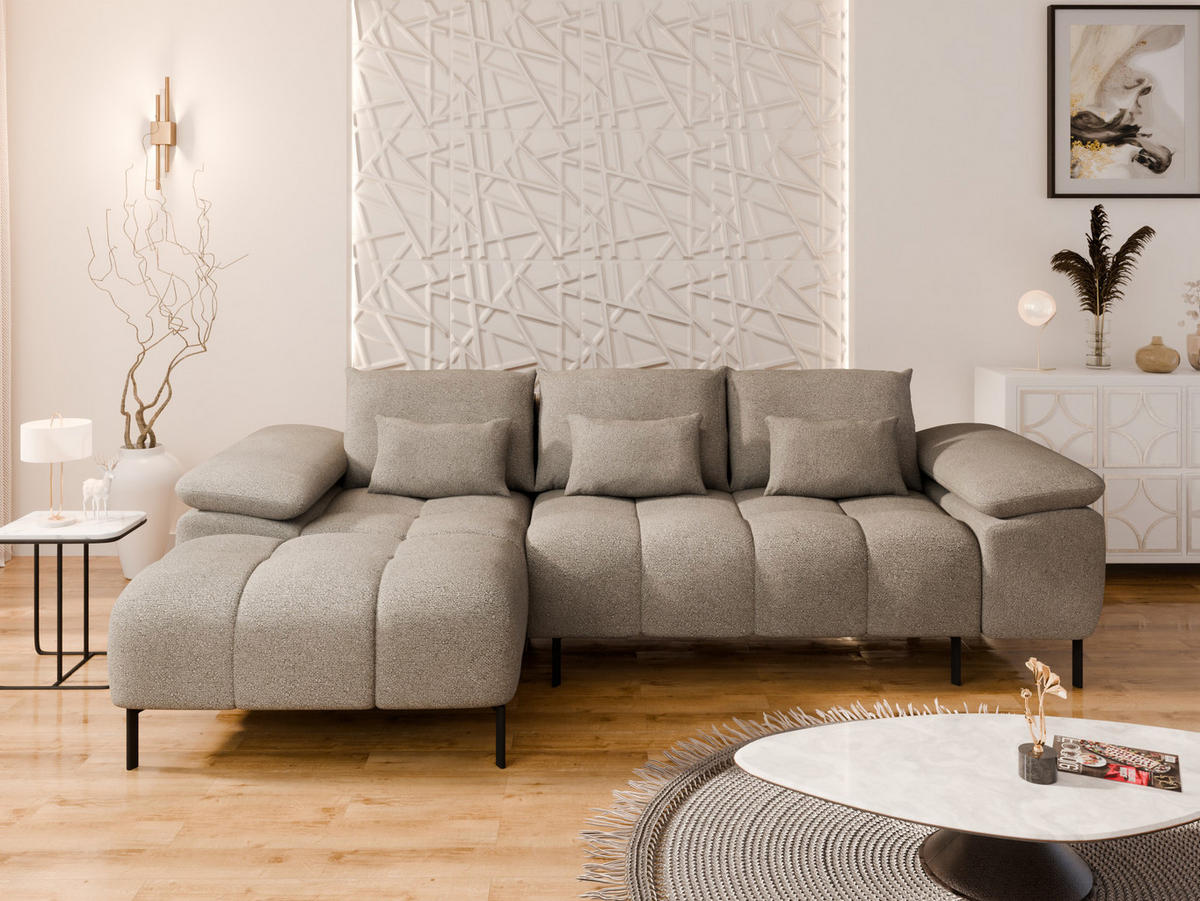 ECKSCHLAFSOFA 4-Sitzer DOLUS – Modernes Ecksofa mit Schlaffunktion Links montierbar , Taupe - Taupe, Holz (141/277cm) - Panda Möbel