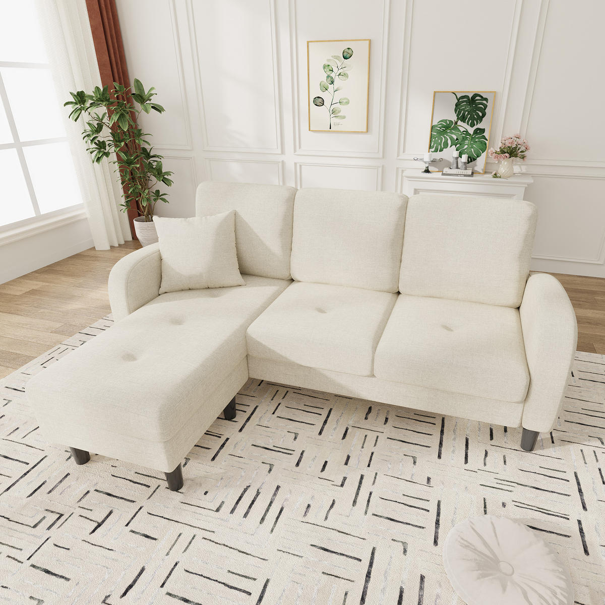ECKSOFA DE-35388 mit Chaiselongue Beige - Beige, Holzwerkstoff (118/166cm) - ComfortXL
