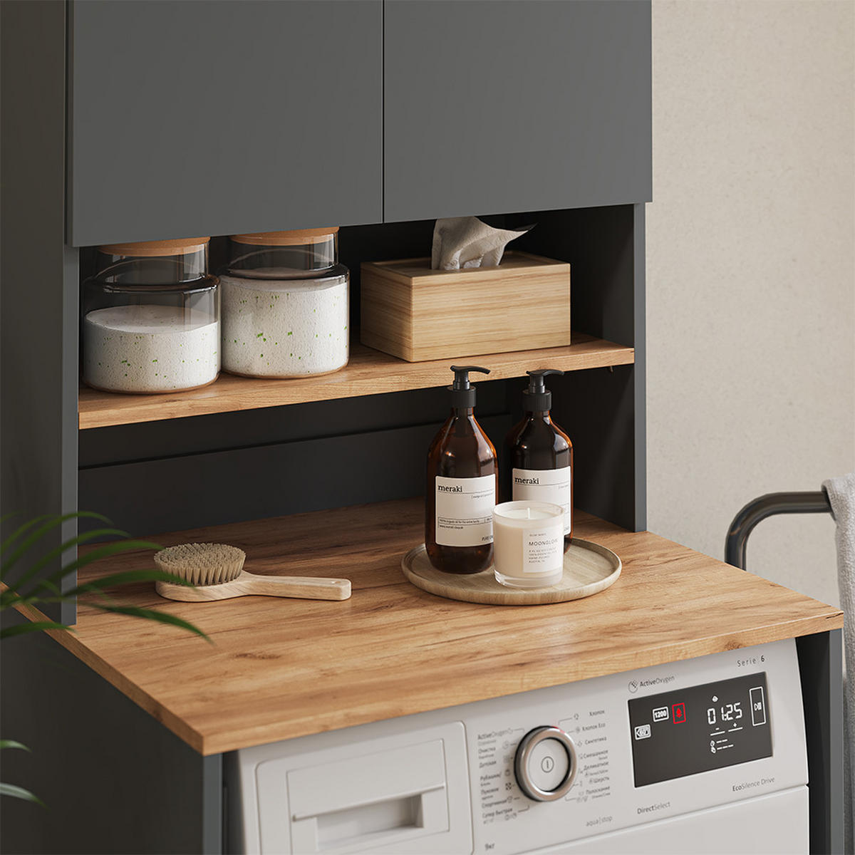 WASCHMASCHINENSCHRANK Viktor Anthrazit/Goldkraft Eiche 68 x 88.2 cm 2 Teile mit Regal - Honigeiche/Anthrazit, Holzwerkstoff (68/88.2/60cm) - Vicco