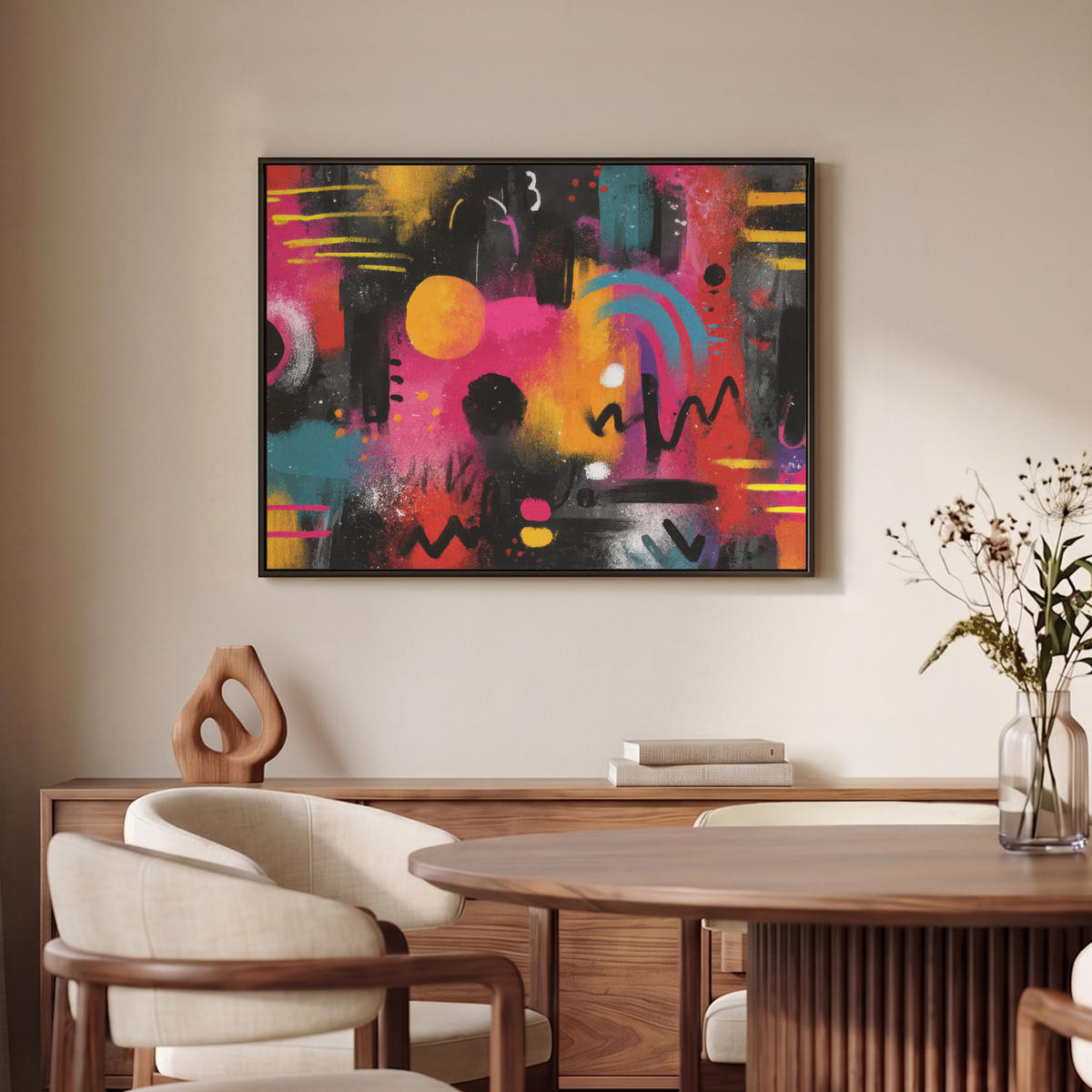 LEINWAND Bilder mit Rahmen - Farbflächen - Formen - Bunt - Abstrakt - 80x60 - Pink, Textil (80/60cm) - MuchoWow