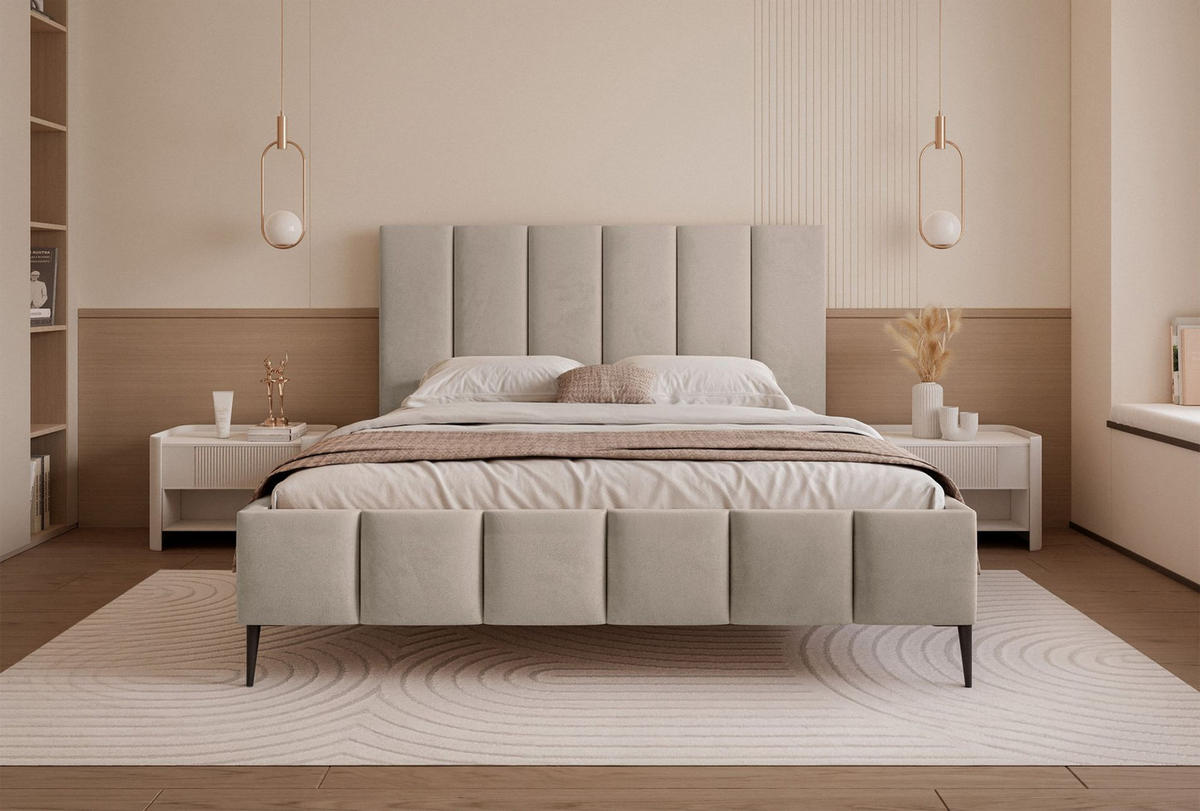 POLSTERBETT Sarafino Graubeige Samt 140x200 cm - Taupe/Schwarz, Textil/Metall (140/200cm) - Selsey