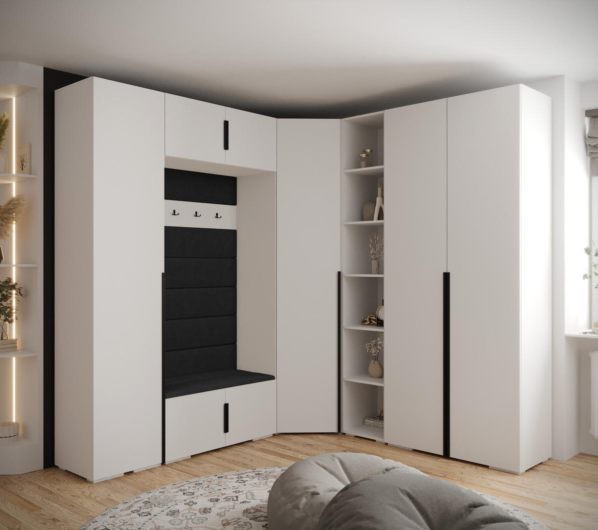 GARDEROBEN-SET 236,7/231,7/47 - Schwarz/Weiß, Holz/Kunststoff (181.7/236.7/47cm) - Abiks Möbel