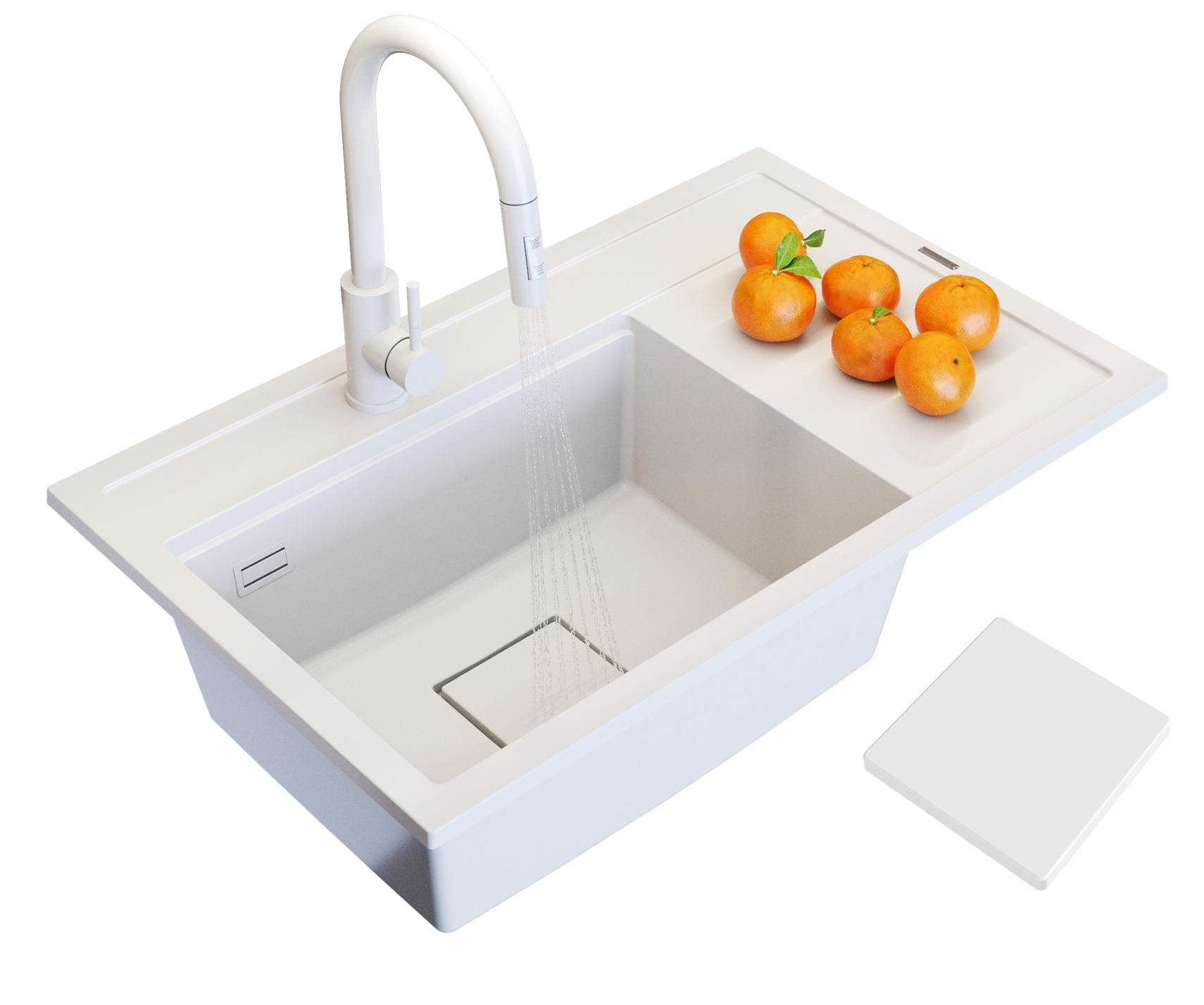 KÜCHENSPÜLE Rendo mit Siphon Batterie - Weiß, Kunststoff/Stein (51/22/81cm) - Granitan