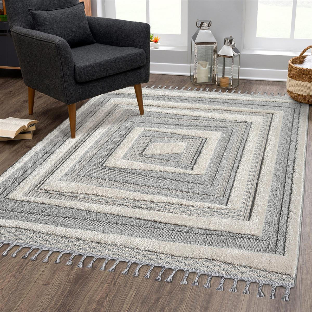 KURZFLOR-TEPPICH Valencia 940 Creme 160x230 cm - Blau/Creme, Textil (160/230cm) - carpet city