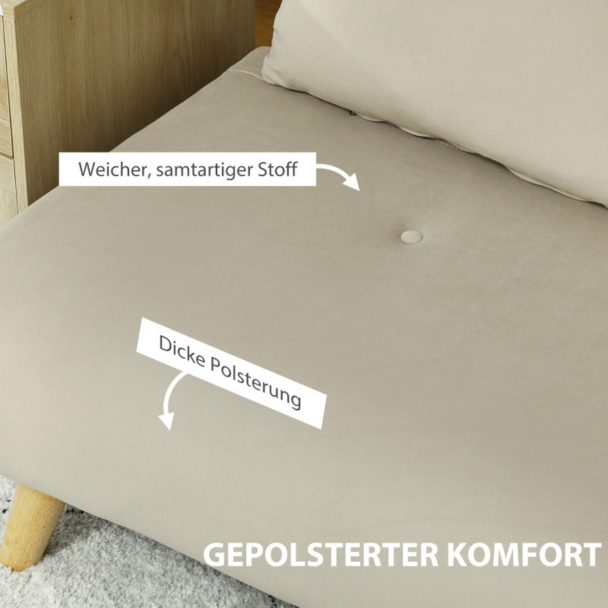 SCHLAFSOFA Polyester Samtoptik mit 6-fach verstellbarer Rückenlehne 130/78/79 cm Beige - Beige, Textil (78/79/130cm) - Redom