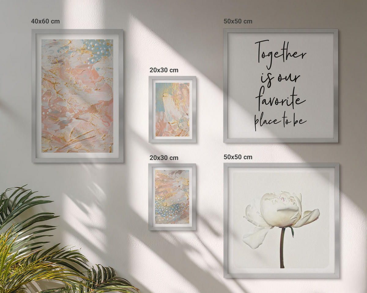 BILDER SET 5er Set - 50x50 cm & 20x30 cm & 40x60 cm Silberner Rahmen - Abstrakte Pastellmuster - Silberfarben, Kunststoff (40/60cm) - TULUP