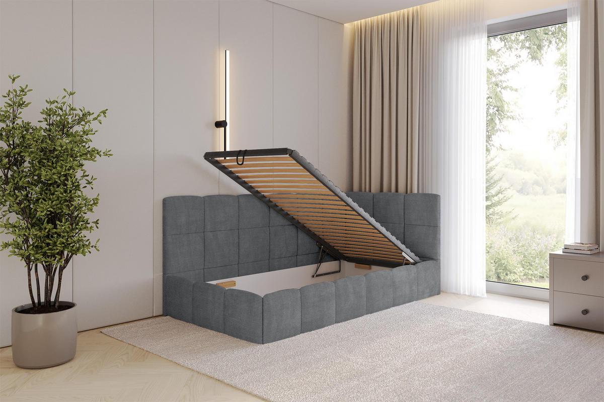 EINZELBETT Jugendbett mit Bettkasten Links, ohne Matratze - LIVY 90x200 Dunkelgrau - Graphitfarben, Holzwerkstoff/Textil (90/200cm) - ALTDECOR