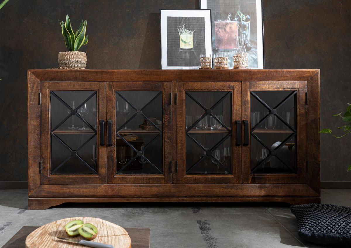 SIDEBOARD Mango 193x46x91 braun lackiert STILMÖBEL #117 - Braun, Holz (193/91/46cm) - Massivmoebel24