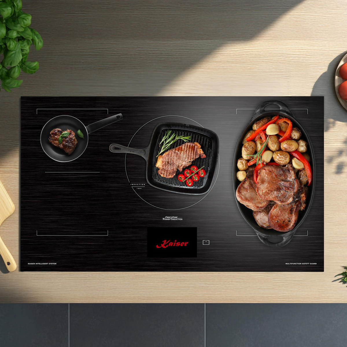 INDUKTIONSKOCHFELD - Schwarz, Keramik (90/5.5/52cm) - Kaiser Küchengeräte