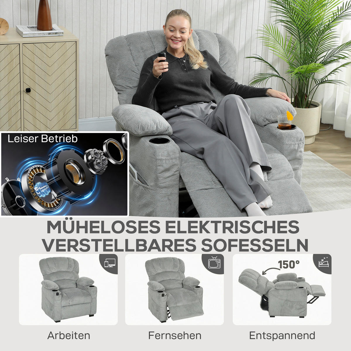 RELAXSESSEL Polyester Grau - Schwarz/Grau, Textil/Metall (90/105/96cm) - HOMCOM