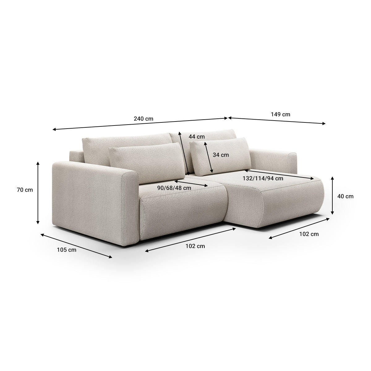 ECKSOFA Evy 3 Sitzplätze Hellgrau - Grau, Holz (240/149cm) - Petits-meubles