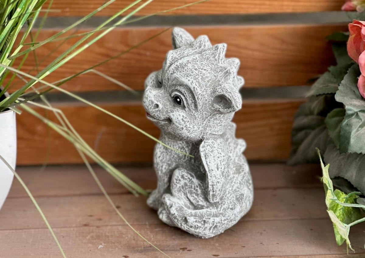 STEINFIGUR Drache Fabio, frostfest, massiver Steinguss - Grau, Stein (13/17/10cm) - stoneandstyle