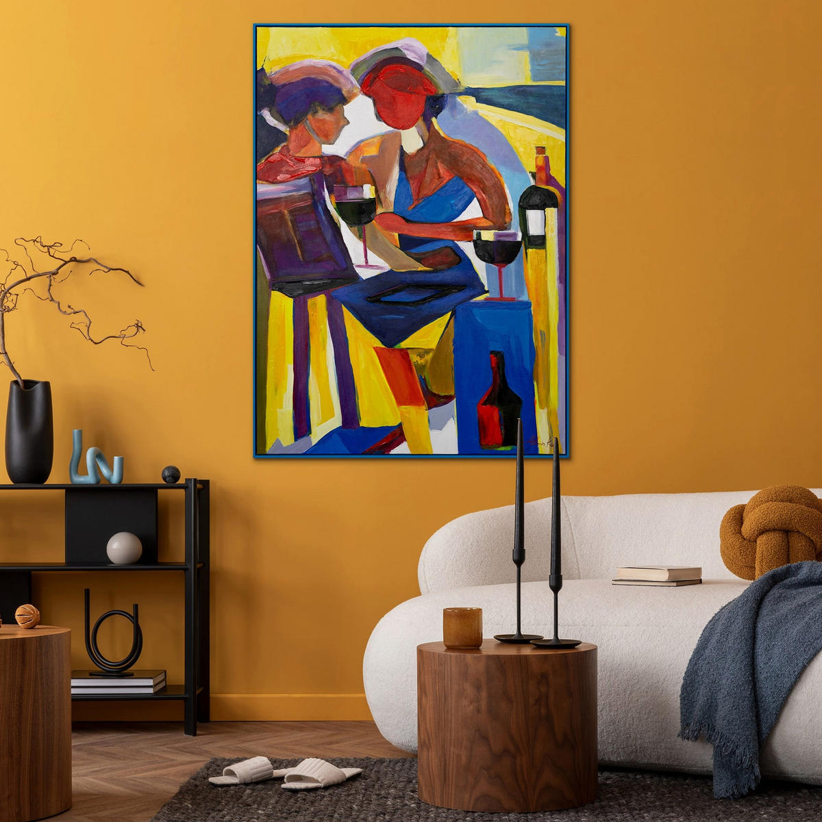GEMÄLDE Farbenfroher Abend Schattenfugenrahmen Blau 120x80 cm - Blau, Holz (120/80cm) - YS-art gallery