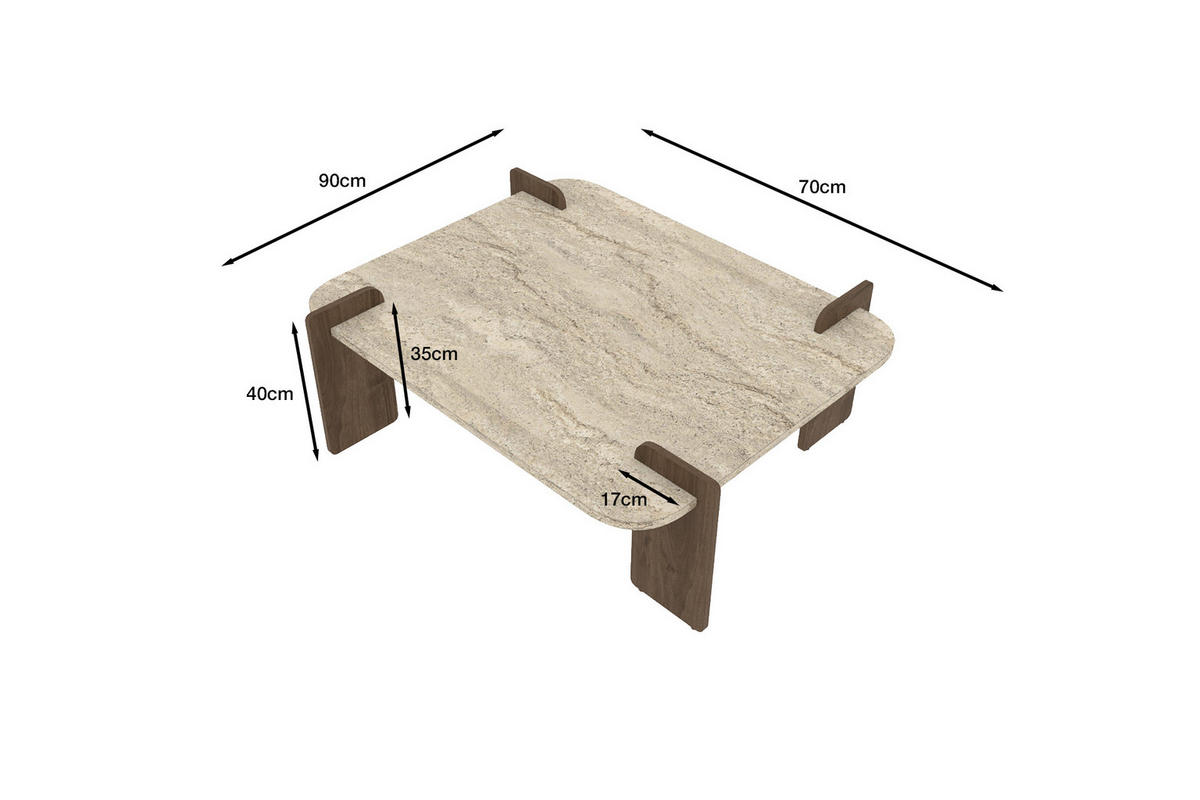 COUCHTISCH Brilliance Travertin Braun Granit Optik 90x70 - Beige/Braun, Holzwerkstoff (70/90/35cm) - moebel17