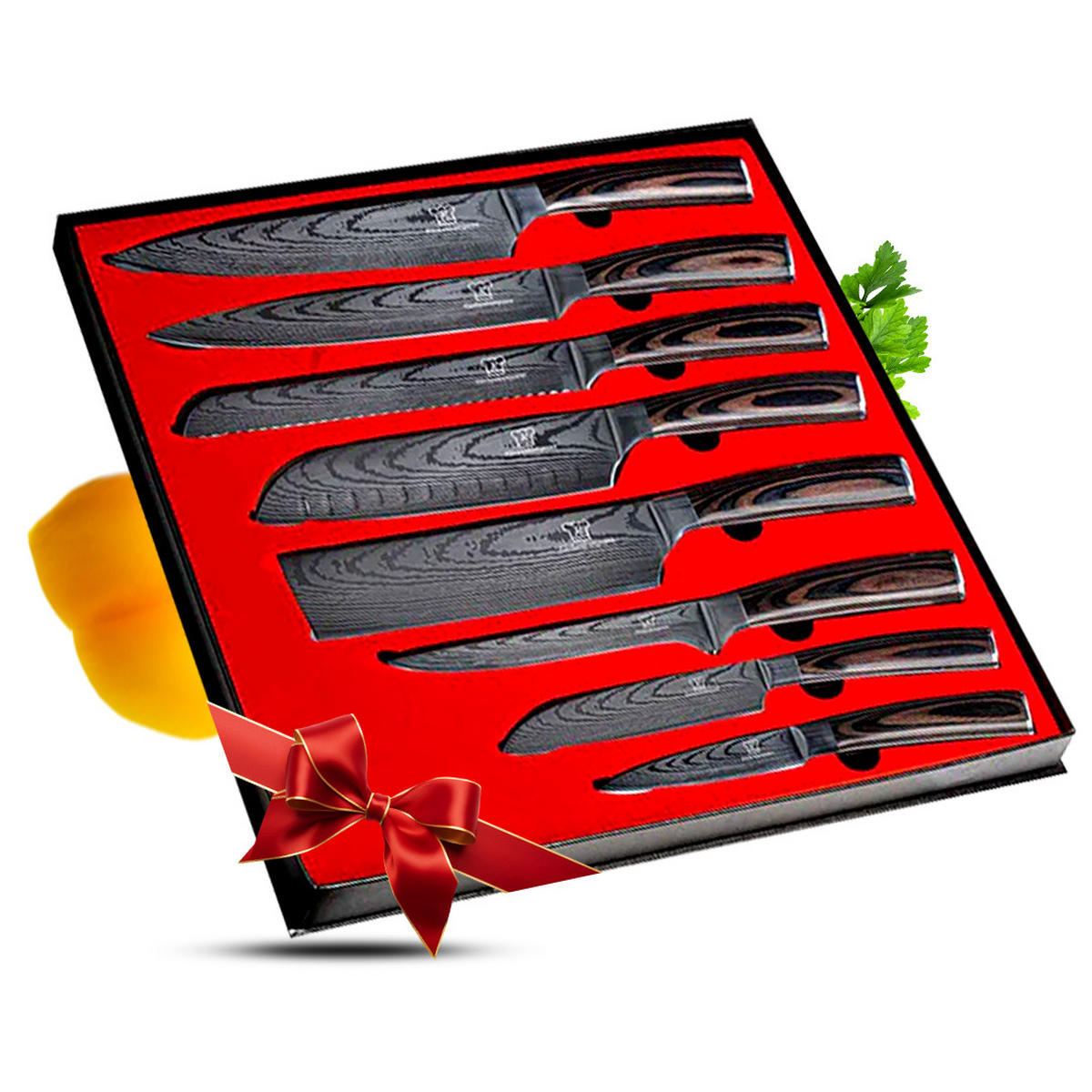 MESSER-SET Jishaku 9-tlg. – Magnetischer Akazienblock & Profimesser - Braun, Holz/Metall - Küchenkompane