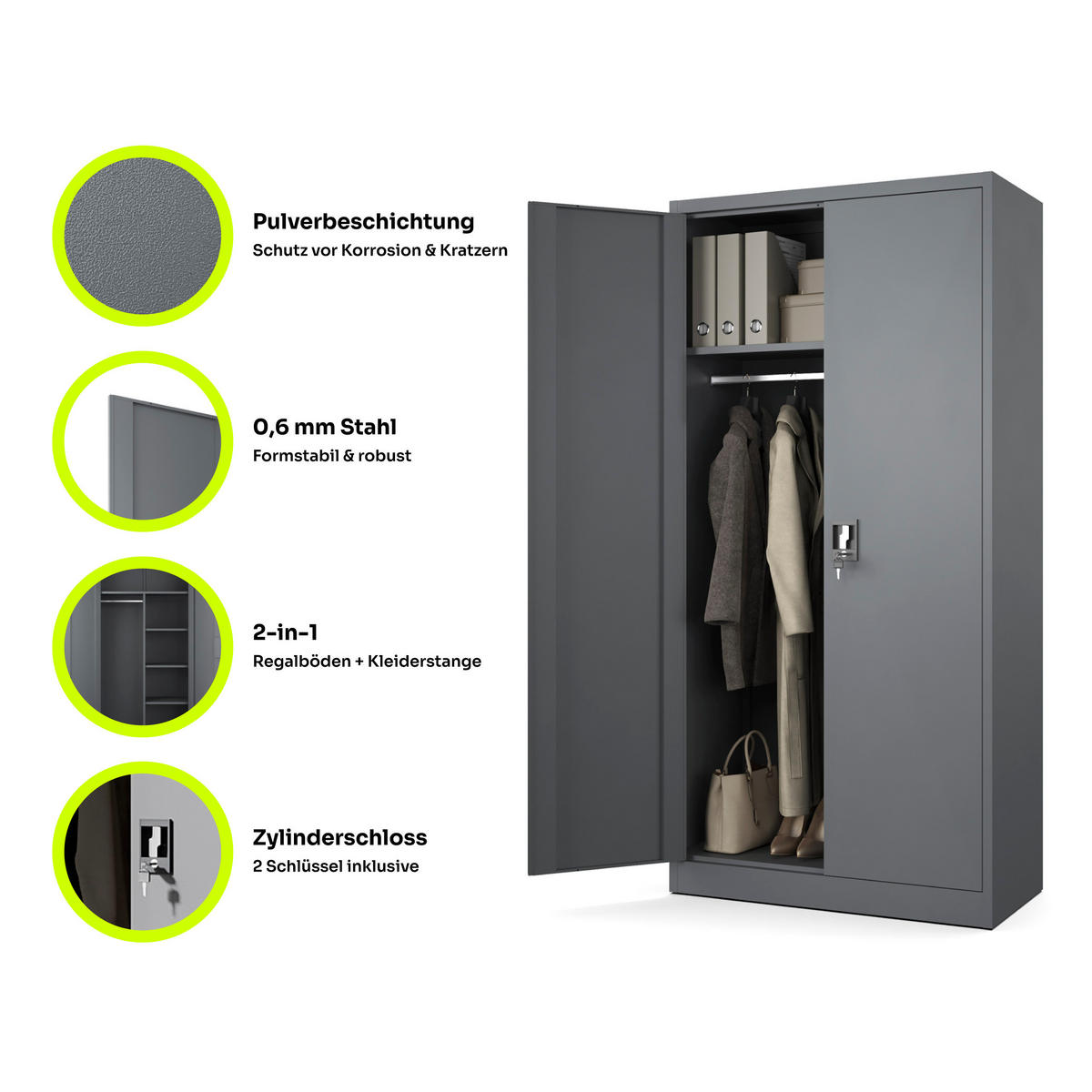 AKTENSCHRANK Sozialraumschrank aus Stahl Metallschrank für Büro Stahlschrank für Dokumente Anthrazit 90x45x185cm - Anthrazit, Metall (90/185/45cm) - Muralo