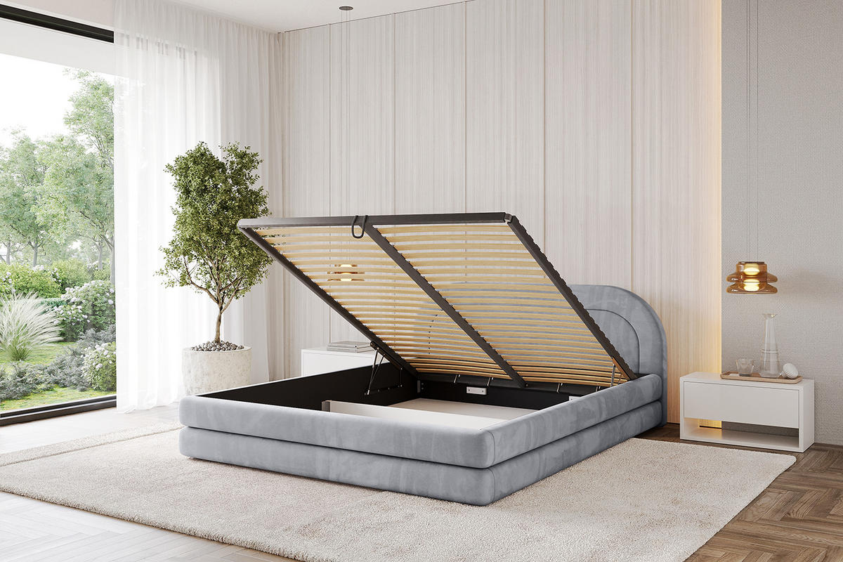 POLSTERBETT mit Bettkasten und Lattenrost, Bett mit Matratze H3/H4 - LERIS-v1 160x200 Hellgrau - Hellgrau, Holzwerkstoff/Textil (160/200cm) - ALTDECOR