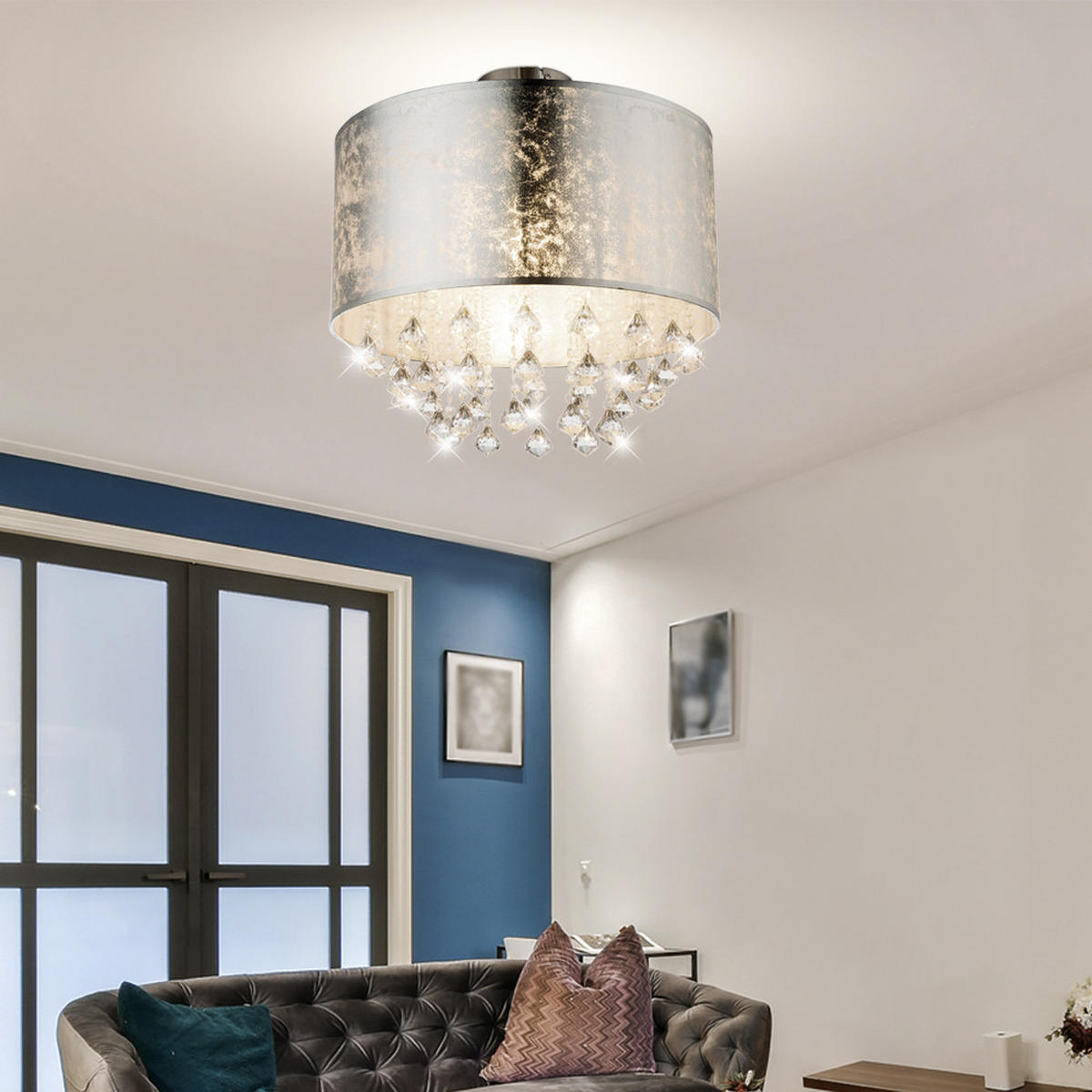 LED DECKENLEUCHTE Kristalle Silber - Silberfarben, Metall (30/30/31cm) - Globo Lighting