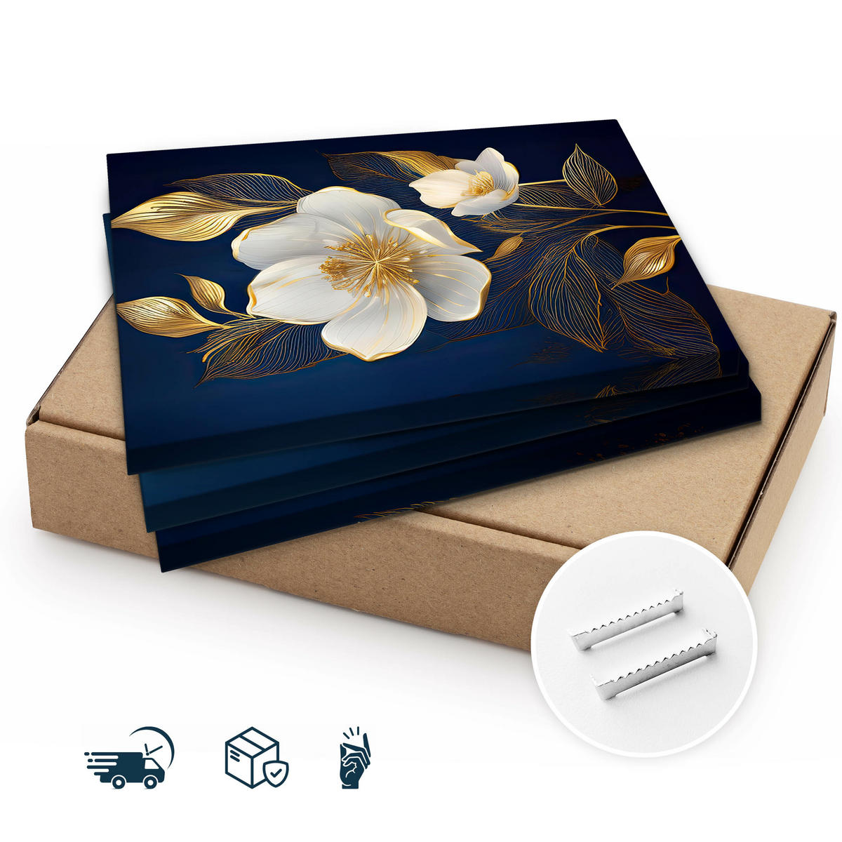 LEINWANDBILDER 3-es Set Glamour Blumen - Blau/Beige, Textil (90/40cm) - Muralo