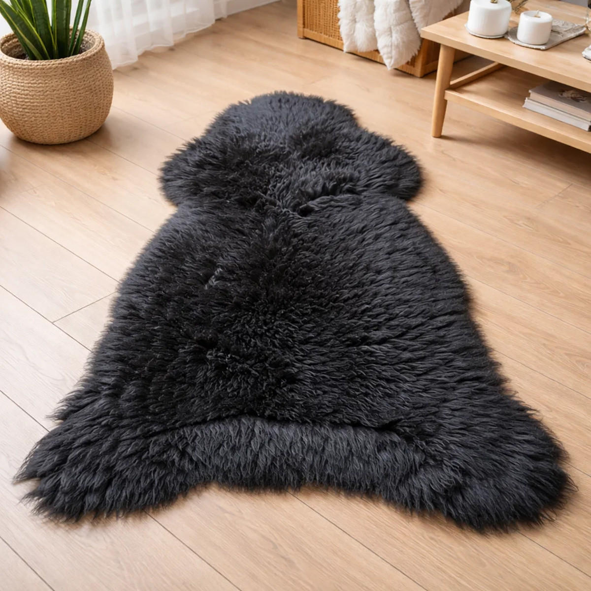 LAMMFELL Öko bunt gefärbt weich Fell Teppich Anthrazit ca. 90 cm - Schwarz, Fell (50/90cm) - Provellus