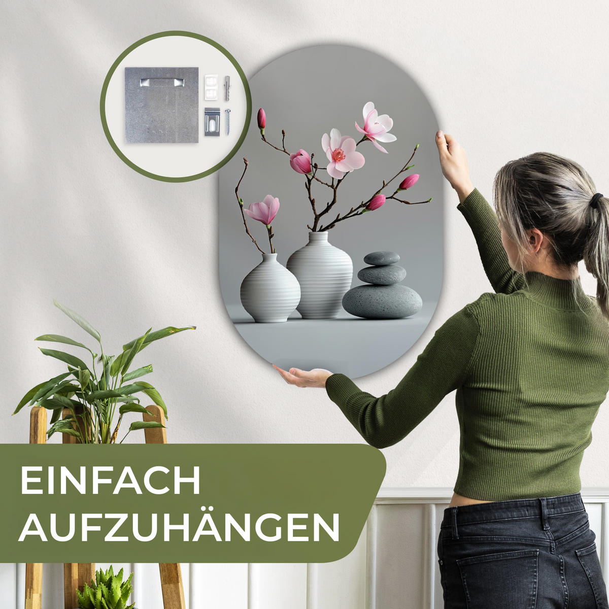 WANDBILD Magnolie - Blumen - Rosa - Zen-Steine 60x90 cm - Hellgrau, Kunststoff (60/90cm) - MuchoWow