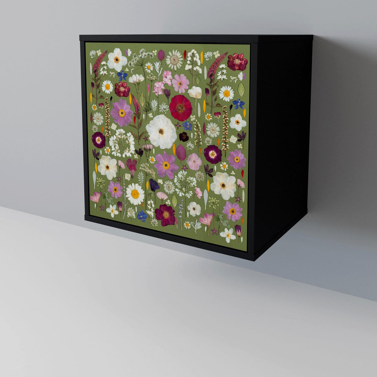 SIDEBOARD WILD GARDEN, Schwarz, 57,5x42x67,5 cm, Schwarze Metall-Rahmenfüße - Multicolor/Schwarz, Holzwerkstoff/Metall (57.5/67.5/42cm) - SpaceRebels