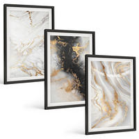 BILDER SET 3er Set - 40x60 cm Schwarzer Rahmen - Abstrakte weiß-schwarze Muster - Schwarz, Kunststoff (40/60cm) - TULUP