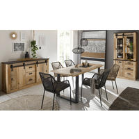 ESSZIMMER-SET Used Wood hell, anthrazit, Speisezimmer 3-teilig mit Esstisch, Vitrine Sideboard - Eichefarben/Anthrazit, Holzwerkstoff (275/201/80cm) - Furn.Design