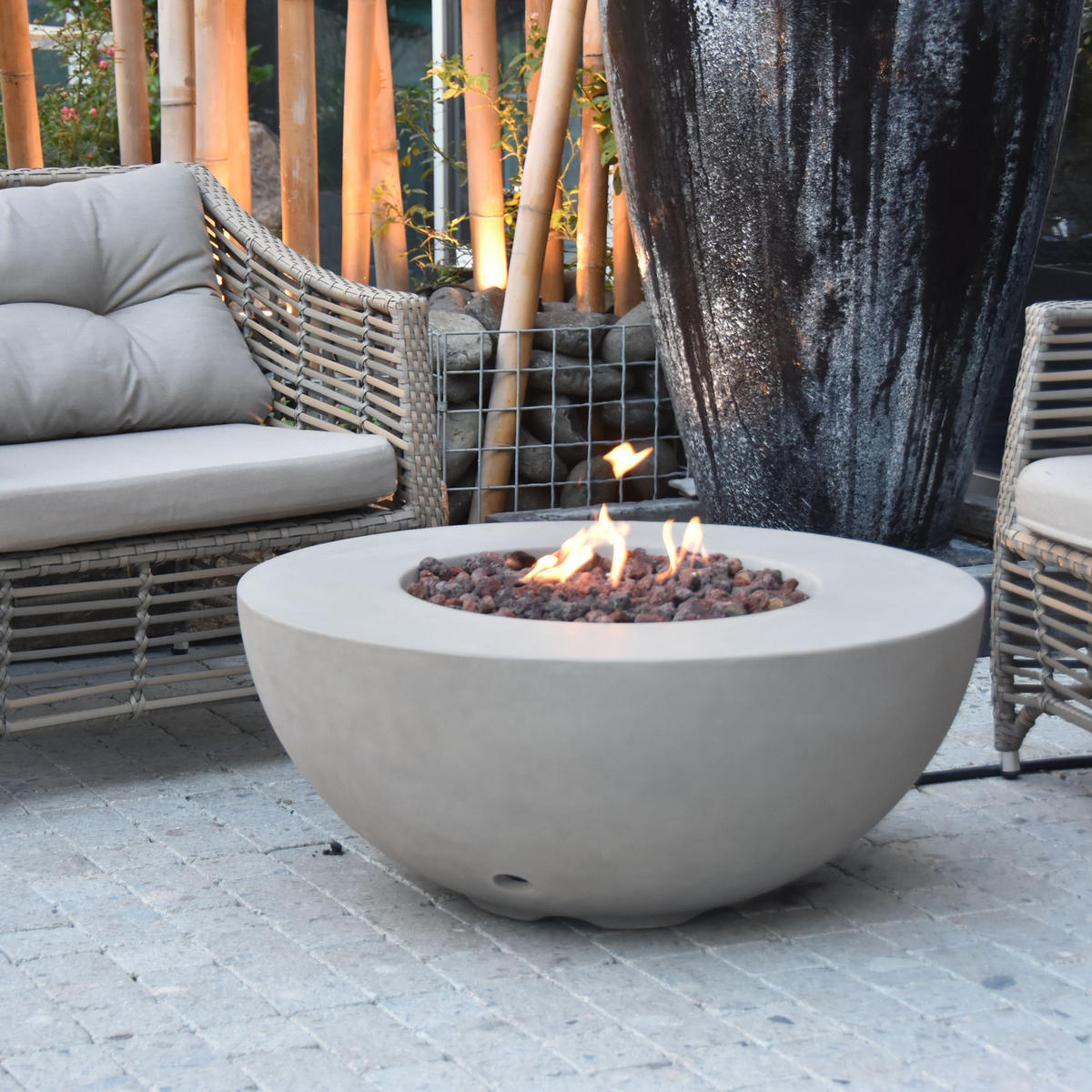 FEUERTISCH Roca Gasfeuerstelle aus GF-Beton 87/87/37 cm - Hellgrau, Naturmaterialien (87/37/87cm) - Elementi