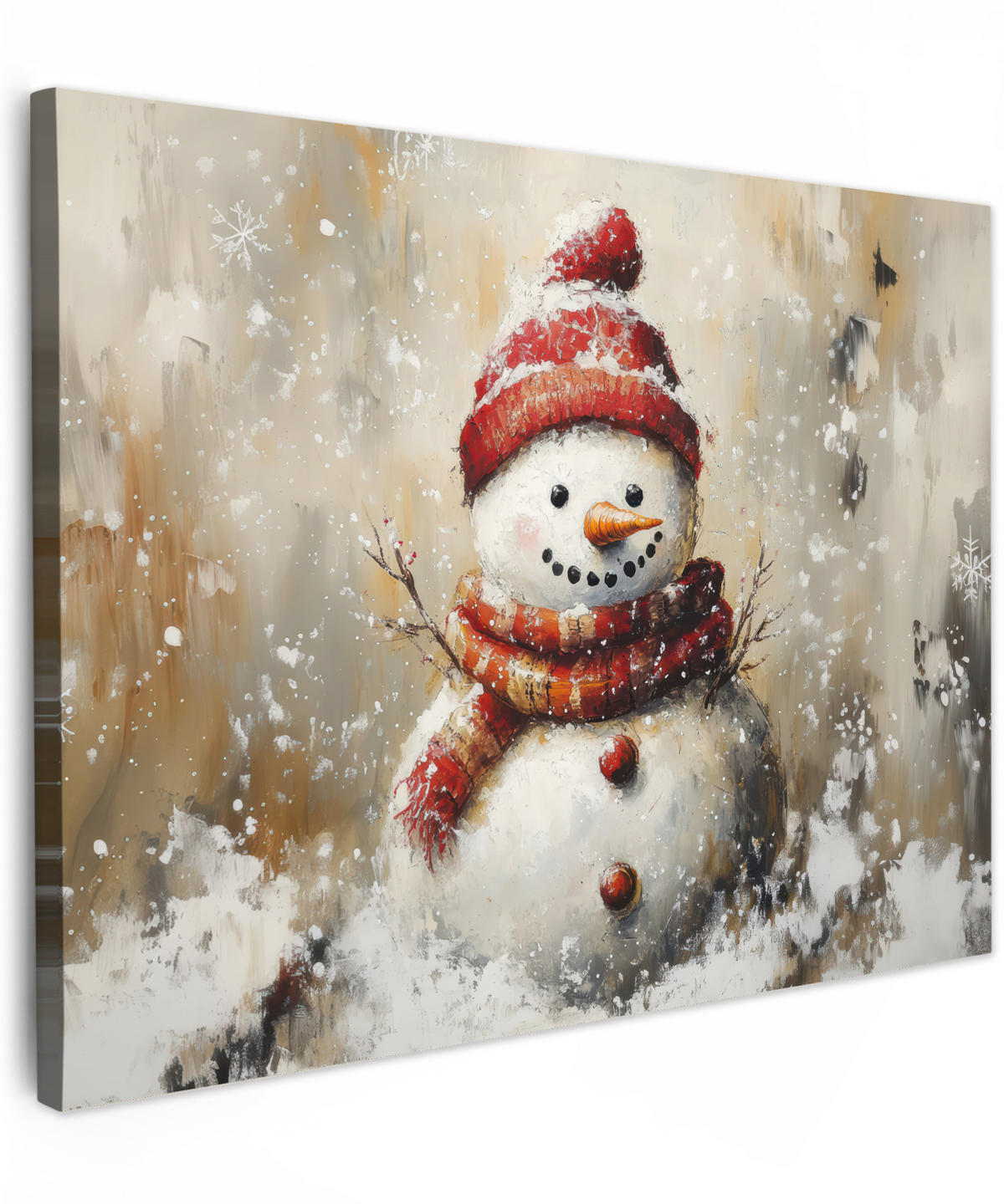 LEINWANDBILD Schneemann - Winter - Schnee - Beige 40x30 cm - Weiß, Textil (40/30cm) - MuchoWow