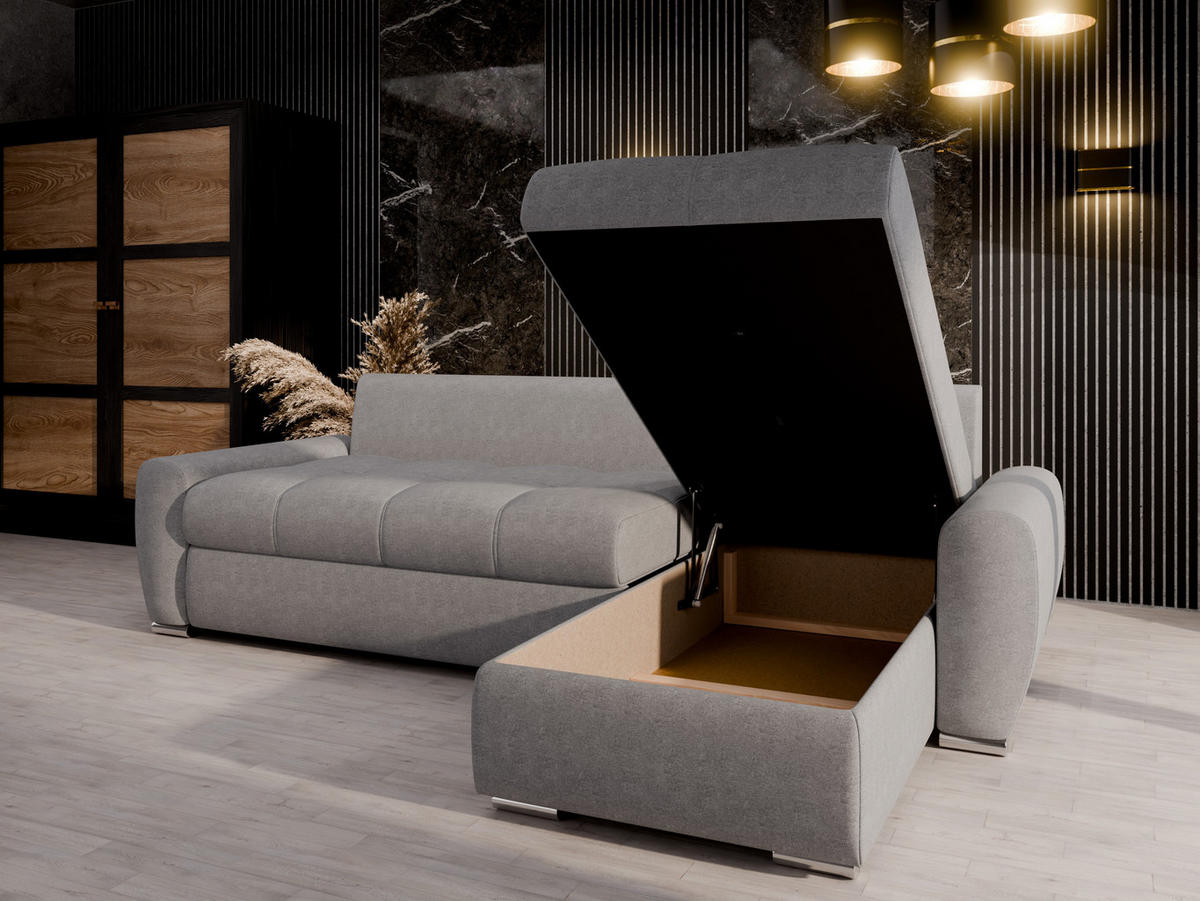 ECKSCHLAFSOFA Lunar Schlafsofa mit Bettkasten, Hellgrau - Hellgrau, Holz (237/166cm) - Panda Möbel