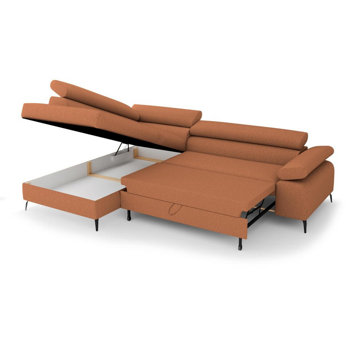 ECKSCHLAFSOFA Mellow mit Bettkasten, Ziegelrot, links - Rostfarben/Schwarz, Textil (270/205cm) - Beautysofa