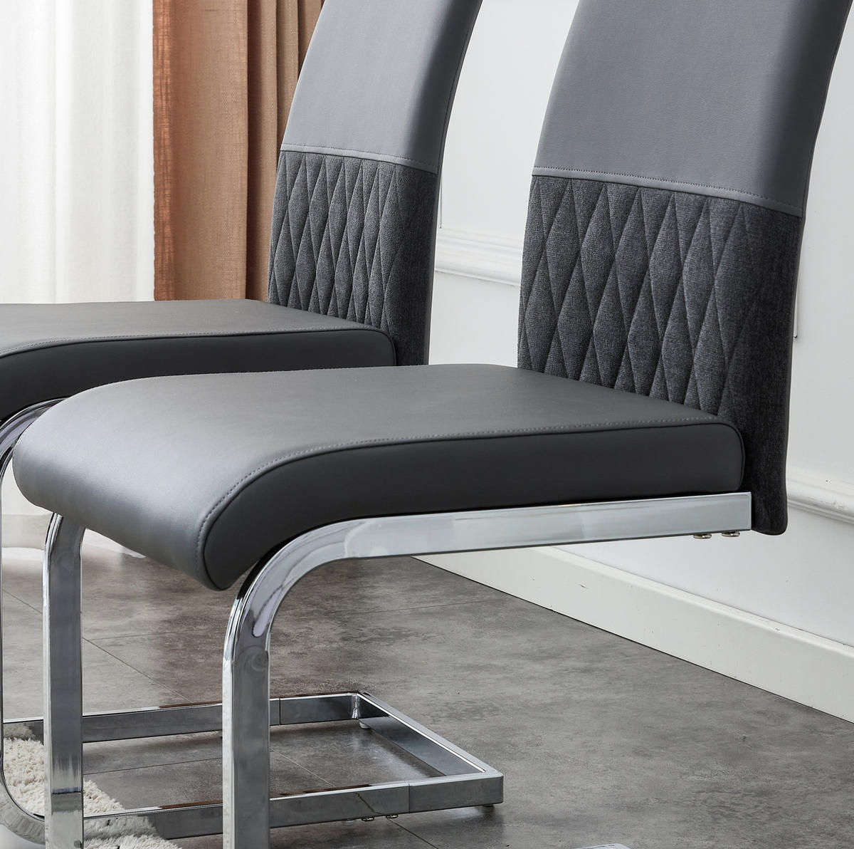 STUHL ergonomisch mit gepolsterter Rückenlehne Metall Grau 2er-Set - Grau, Metall (42/95/48cm) - Meubliv