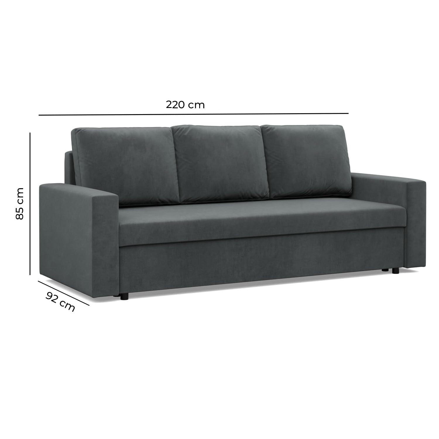 Thumbnail - Mebligo Sofa, Schwarz, Textil, 3-Sitzer, Rechteckig, 220x85x92 cm, Wohnzimmer, Sofas & Couches, Sofas, 3-Sitzer Sofas