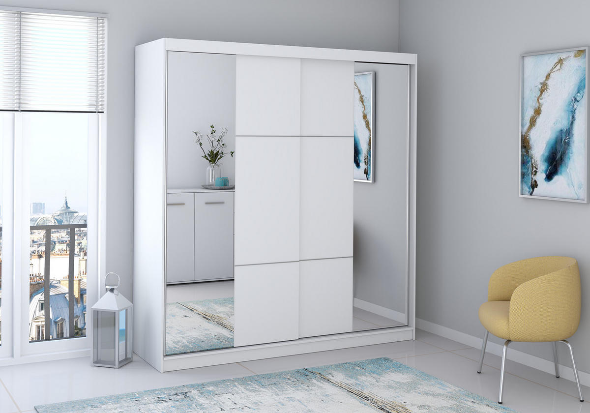 SCHIEBETÜRENSCHRANK - BEN 38 233 CM (Weiß) - Weiß, Holzwerkstoff (233/218/61cm) - Möblo