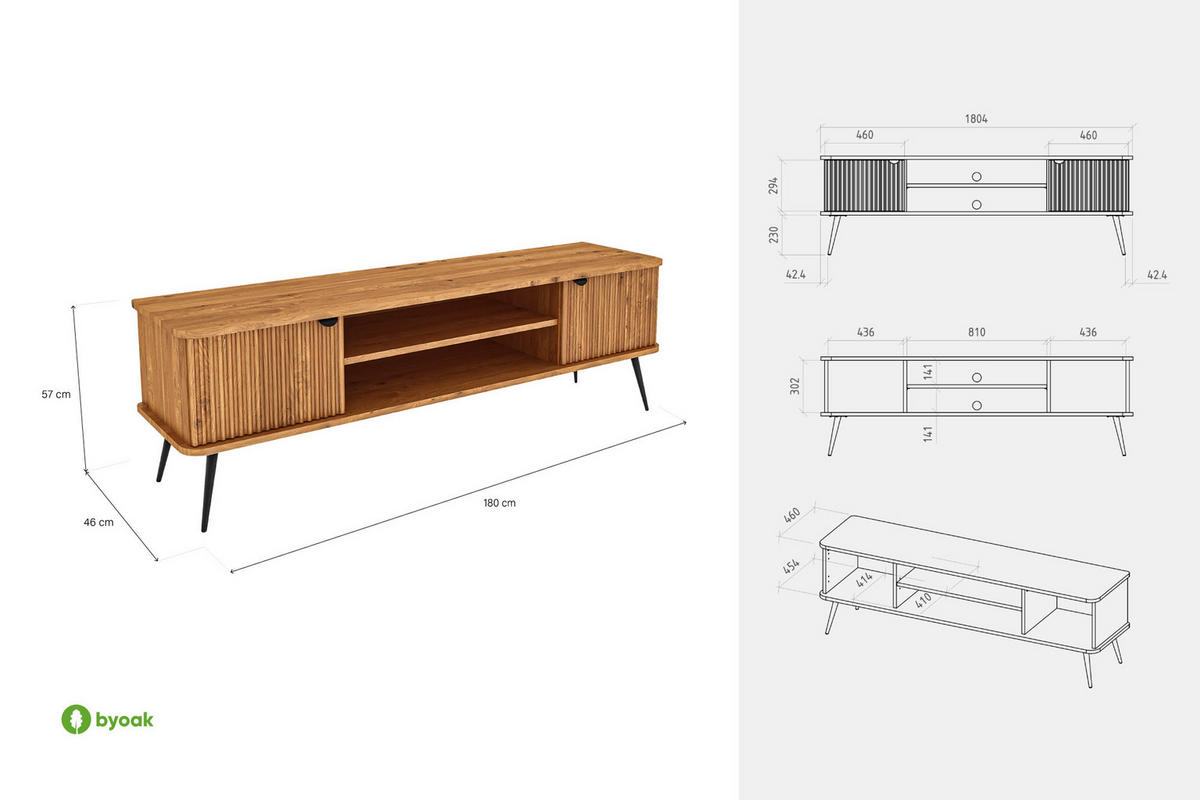 LOWBOARD LINA Wildeiche - Wildeiche, Holz (180/57/46cm) - byoak