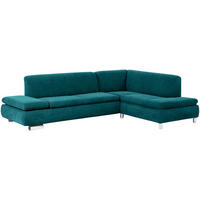 ECKSOFA mit Ottomane rechts Kaye Bezug Veloursstoff Metallfuß verchromt / petrol - Blau, Kunststoff (270/190cm) - 58aufmkessel