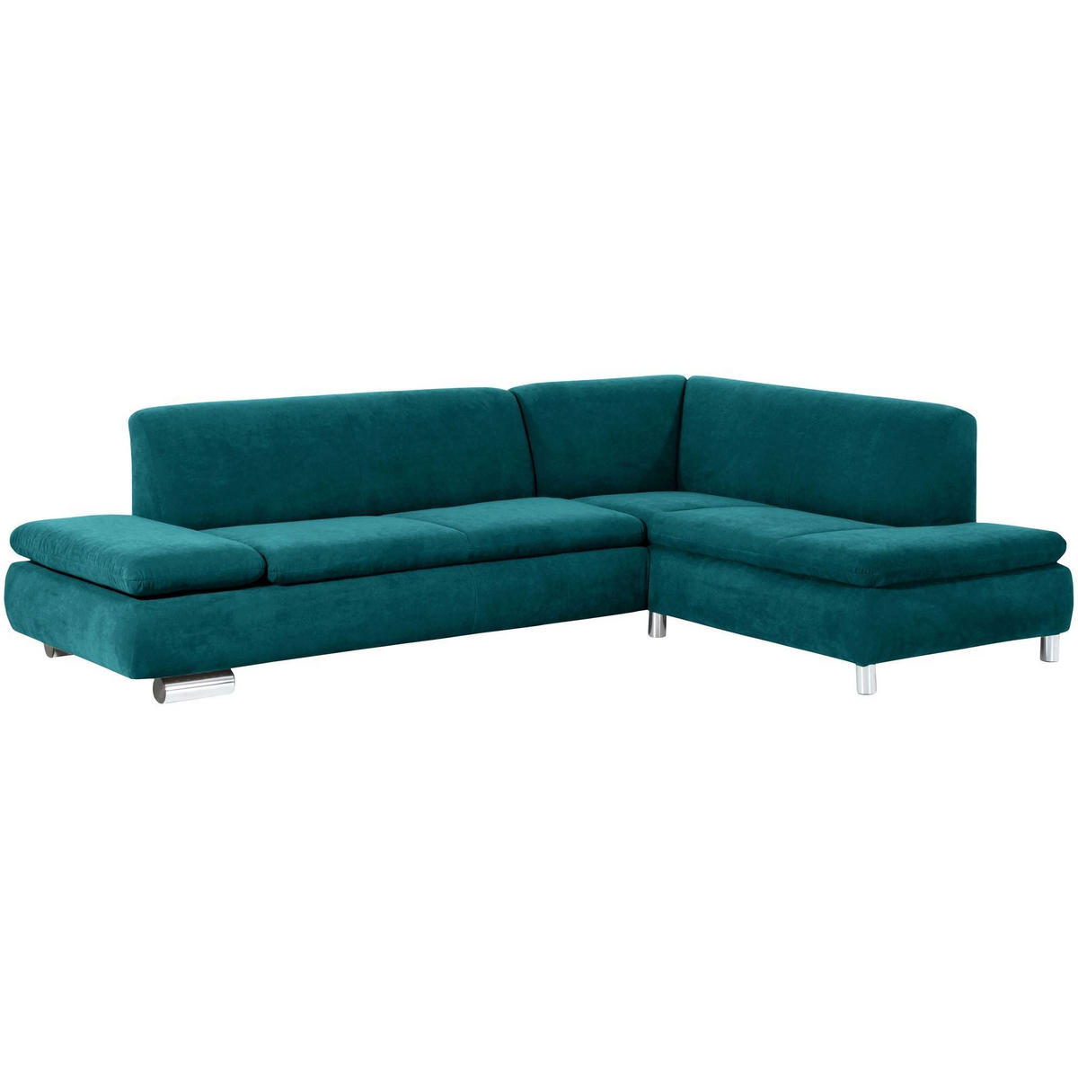 ECKSOFA mit Ottomane rechts Kaye Bezug Veloursstoff Metallfuß verchromt / petrol - Blau, Kunststoff (270/190cm) - 58aufmkessel