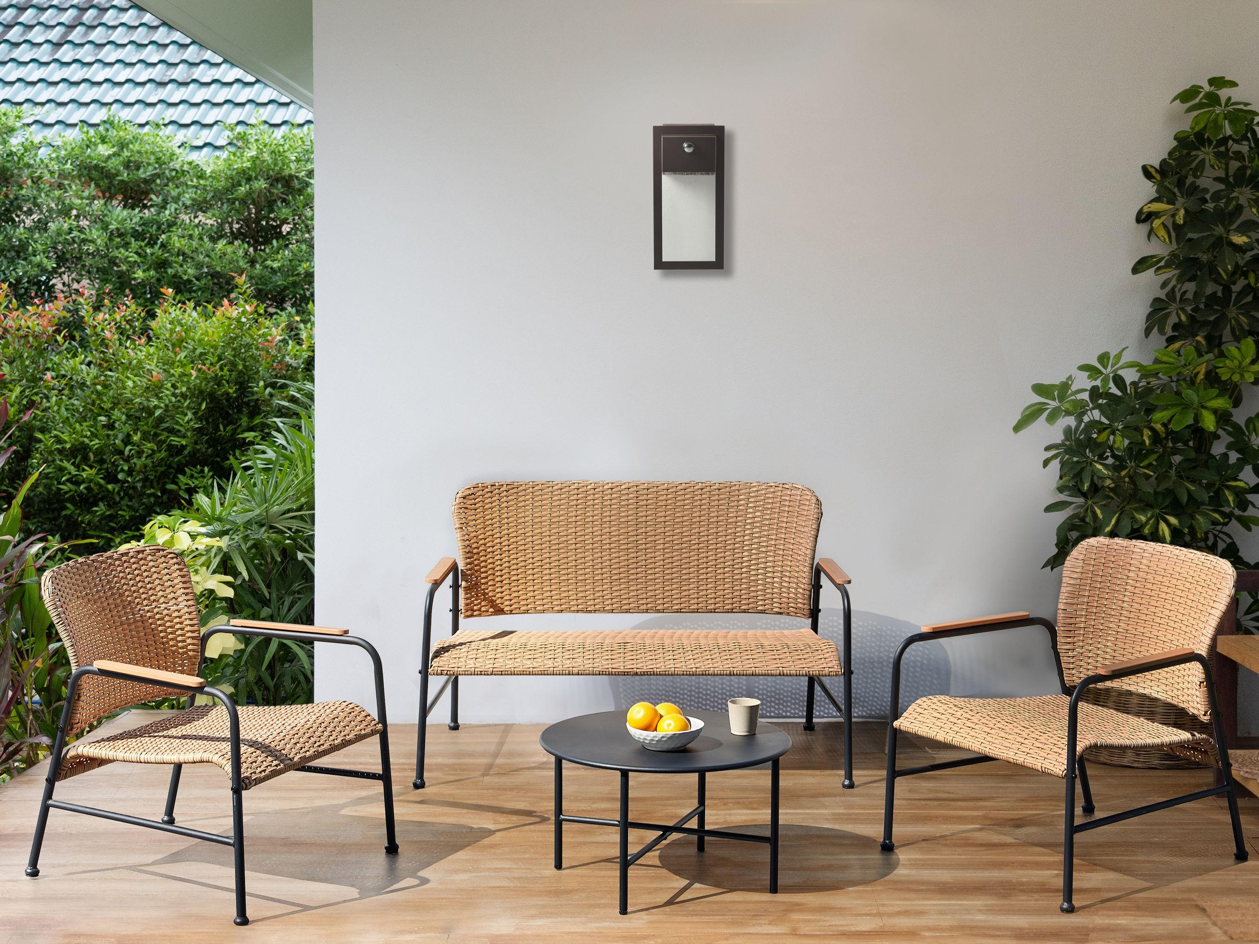 GARTENLOUNGE 4-Sitzer Naturfarben Ofanto - Schwarz/Naturfarben, Kunststoff - Beliani