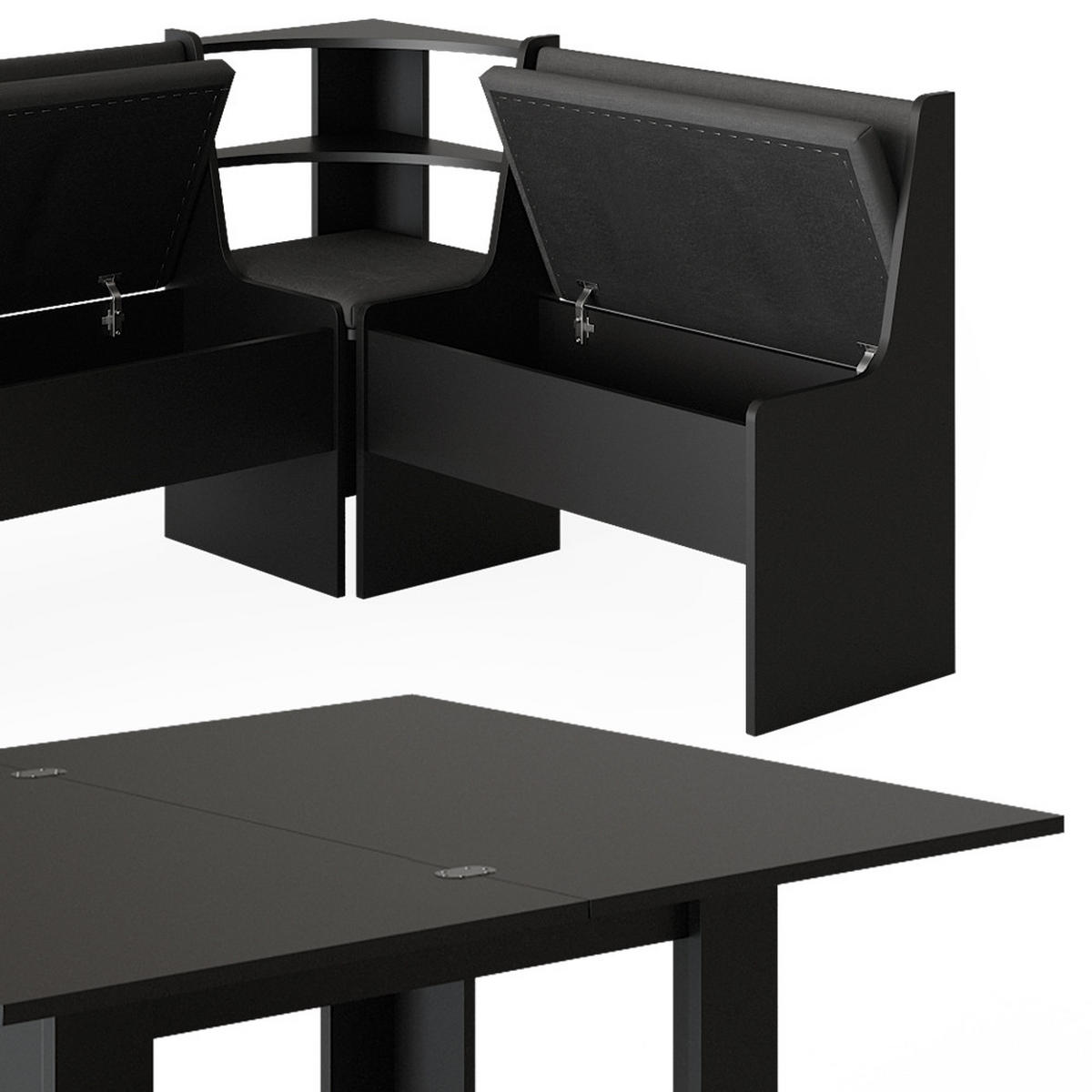 ECKBANKGRUPPE Roman Schwarz 120 x 41.5 cm mit Tisch - Schwarz Hochglanz/Schwarz, Holzwerkstoff (180/80/120cm) - Vicco