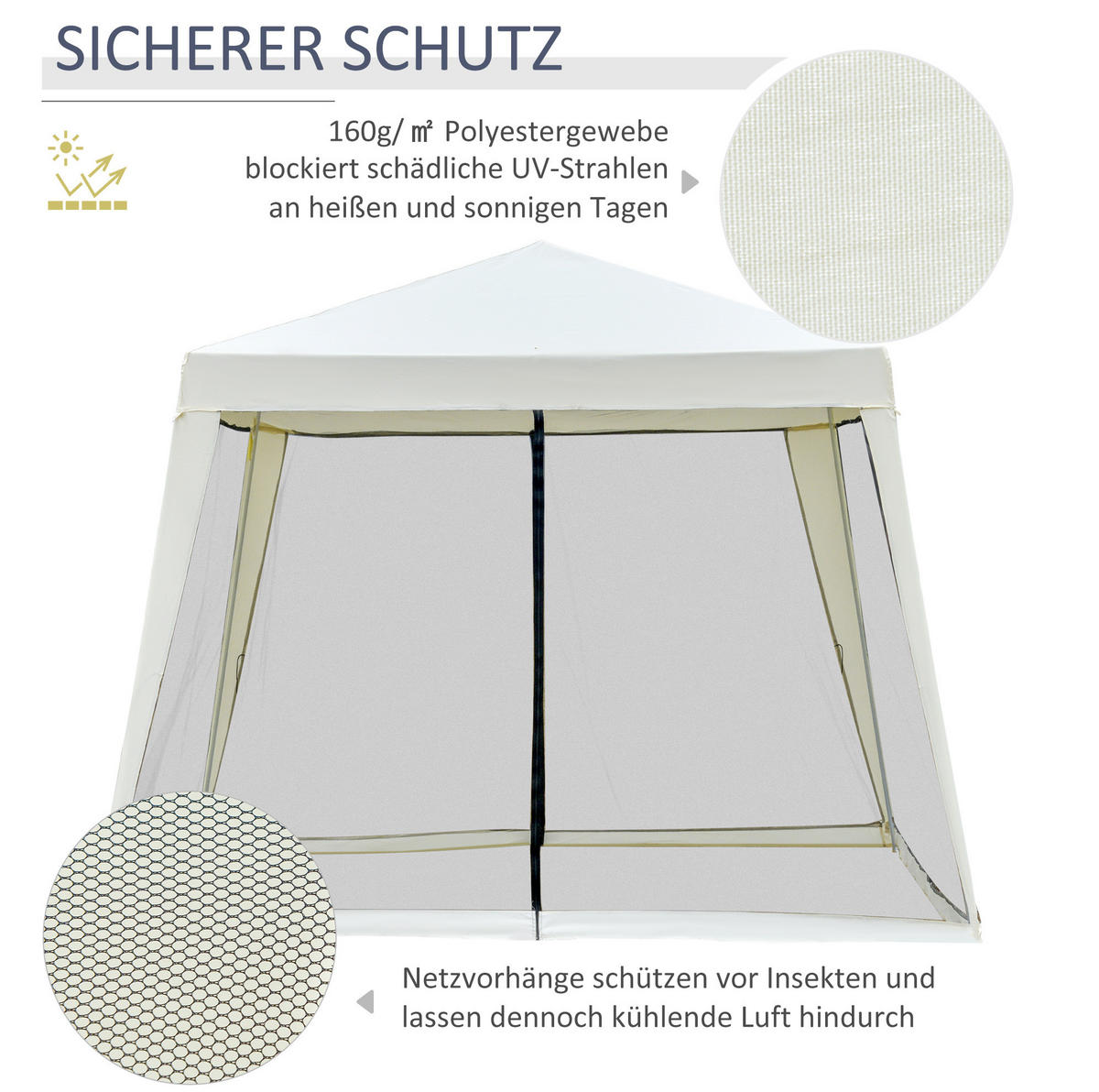 GARTENPAVILLON 300/300/245 cm mit Moskitonetz, wasserabweisendem Polyesterdach und Stahlgestell, Cremeweiß - Weiß, Metall (300/245/300cm) - Redom